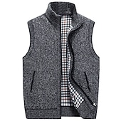 preiswerte Herren Strickjacke-Herren Pullunder Strickjacke Reißverschluss-Pullover Pulloverjacke Fleece Pullover Stricken Gestrickt Einfarbig Stehkragen Moderne zeitgenössische Outdoor Lässig Bekleidung Winter Schwarz Wein S M L