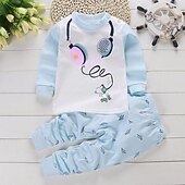 billiga Pyjamas-Barn Pojkar 2 delar T-shirt och byxa Långärmad Uggla A01 A02 Djur Tecknat Crewneck Sommar Vår Grundläggande Hem 3-7 år
