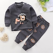 billiga Pyjamas-Barn Pojkar 2 delar T-shirt och byxa Långärmad Uggla A01 A02 Djur Tecknat Crewneck Sommar Vår Grundläggande Hem 3-7 år