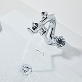 economico Rubinetti per lavandino bagno-rubinetto del lavandino del bagno, manico in cristallo a forma di drago in ottone anticato a due maniglie con un foro per vasca da bagno con fermo e interruttore caldo