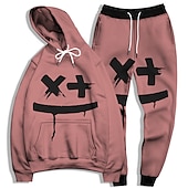 billige Herre 3D Sweatshirt Sett-Herre Grafisk Grimasse 2stk 3D-genseresett Joggedress Hettegensere Langermet Lange bukser Med hette Gatemote Grunnleggende Fritid Sport &amp; Utendørs Avslappet Sport Trykt mønster Vår Høst Lysegul Gul