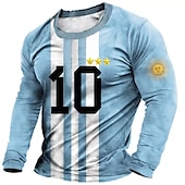 Men's Graphic World Cup 2022 T Shirt Tee Long Sleeve T shirt 3D Print Crew Neck Shirt Vintage Fashion Designer Outdoor Casual Daily Blue Spring &  Fall Clothing Apparel S M L XL 2XL 3XL3