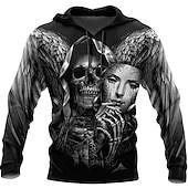 baratos Moletons e Sweatshirts de Halloween-Homens Caveiras Estampas Abstratas Moletom Moletons Roupa de rua Designer Manga Longa Com Capuz Diário Esportes Preto Laranja Imprimir Primavera &amp; Outono Designer