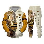 abordables Ensemble de sweatshirt 3d pour hommes-Homme Graphique Lion 2 pièces Ensembles de sweat-shirts 3D Sweat à capuche Survêtement manche longue Pantalon long À capuche Streetwear Basique Occasionnel Sport &amp; Loisir Occasionnel Sports Fermeture