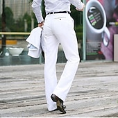 economico Fiammata-Per uomo Laurea Pantaloni Eleganti Pantaloni a Zampa Pantaloni a zampa Pantaloni Tasca Gamba Dritta Tinta unita Comodità Matrimonio Ufficio Affari Streetwear Retrò Nero Bianco Micro-elastico