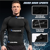 cheap Men&#039;s Active Tees &amp; Tanks-Men&#039;s Compression Shirt Running Shirt Long Sleeve Base Layer Summer Breathable Quick Dry Moisture Wicking Power Flex Fitness Gym Workout Running Sportswear Activewear Dark Grey Black White
