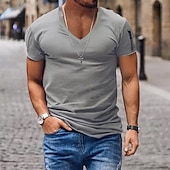 cheap Basic T shirts-Men&#039;s T Shirt Short Sleeve V Neck Spring &amp; Summer Plain Fashion Streetwear Pink Sports &amp; Outdoor Sport Going out Black White Pink Top Tee for Men