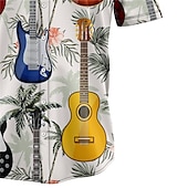 billiga Musik och gitarrer-Herr Guitarr Musiknoter Skjorta Hawaii skjorta Knapp upp skjorta Kort ärm Tropisk Mode Hawaiisk Gata Ledigt Hawaiisk Sommar Vår Nedvikt Mönster Button-Down Grå