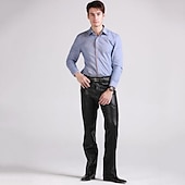 cheap Casual Pants-Men's Dress Pants Winter Pants Trousers Faux Leather Shorts Pocket Straight Leg Solid Colored Comfort Warm Wedding Office Business Faux Leather Streetwear Casual Black Micro-elastic