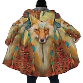 levne pánská fleecová bunda-Pánské Zimní kabát Fleecová bunda Kabát Sporty a outdoor Denní nošení Zahřívací Prodyšné Zip Kapsy Podzim zima Vlk Bandana Print Šik ven Etnický styl Mikina Dlouhé Běžný Černá Fialová Oranžová Hněd