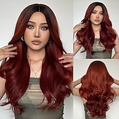 economico Parrucche trendy sintetiche-parrucca bionda lunga ombre per le donne 26 pollici parrucche ondulate bionde sintetiche parte centrale capelli resistenti al calore lunga parrucca bionda per abbigliamento da festa quotidiano