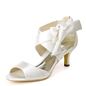abordables Semiformal-Mujer Zapatos de boda Zapatos de novia Pajarita Tacón de gatito Puntera abierta Satén Cremallera Negro Blanco Marfil