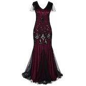 abordables Robes habillées-Femme robe longue robe noire Robe dentelle Robe vintage Robe de bal Mode Mature Robe chic Occasion spéciale Halloween Soirée Standard Plein Sans Manches Col V Noir Rouge Bordeaux Vert foncé Dorée