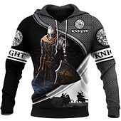abordables Sweats à capuche pour hommes-Homme Graphic Chevaliers templiers Sweat à capuche Sweats à Capuche Sweat-shirt Sweat à capuche manche longue Sweat à capuche Capuche Design 3D effet Travail du quotidien Fin de semaine Blanc + gris
