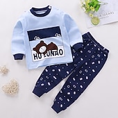billiga Pyjamas-Barn Pojkar 2 delar T-shirt och byxa Långärmad Uggla A01 A02 Djur Tecknat Crewneck Sommar Vår Grundläggande Hem 3-7 år
