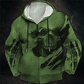 abordables Gótico &amp; Calavera-Hombre Cráneos Estampados Sudadera Sudaderas Sudadera con capucha y cremallera completa Manga Larga Sudadera con capucha Con Capucha Ropa de calle Impresión 3D Deporte Diario Deportes Vino Rojo