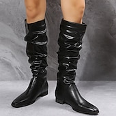billiga Slouch Boots-Dam Stövlar Slouchy stövlar Plusstorlekar Solid färg Knähöga Stövlar Platt klack Spetsig tå PU Läder Loafers Vit