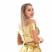 cheap Tops-Metallic 1980s Shiny Latex Patent Crop Top PU Leather Off Shoulder Women&#039;s Carnival Costume Masquerade Party Bachelorette Party Pride Parade Adults&#039; Top