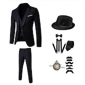 billiga Outfits-Vintage Glada 20-talet 1920-talet Kläder Kostymer och kavajer Tillbehör set Den store Gatsby Herre Ensfärgat Halloween V-hals Maskeradkläder Herr Halloween Halloween Möhippa Vuxna Kravatt Kappa Väst