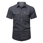 economico Camicie da lavoro da uomo-Per uomo Camicia Camicia con bottoni Maglietta informale Camicie da lavoro Camicia da carico Nero Giallo Verde militare Blu Reale Blu Manica corta Liscio Collo ripiegabile Strada Informale Bottone giù