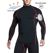 cheap Men&#039;s Active Tees &amp; Tanks-Men&#039;s Compression Shirt Running Shirt Long Sleeve Base Layer Summer Breathable Quick Dry Moisture Wicking Power Flex Fitness Gym Workout Running Sportswear Activewear Dark Grey Black White