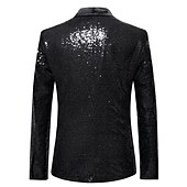 cheap Men&#039;s Blazers-Men&#039;s Blazer Cocktail Party Bar Shining Outdoor Pocket Sequin Fall Winter Plain Stylish Warm Ups Shawl Collar Black Silvery Wine Royal Blue Gold Jacket