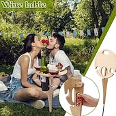 tanie Meble kempingowe-stolik na wino na zewnątrz, składany słupek na wino, stół piknikowy do wina na zewnątrz, przenośne kieliszki do wina i uchwyt na butelki, taca na przekąski i ser do biwakowania na podwórku, plaża, drewniany stojak na wino