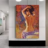 abordables Art Nude-Fait à la main Peinture à l&#039;huile Hang-peint Peint à la main Verticale Personnage contemporain Moderne Toile roulée (sans cadre)