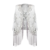 baratos Xales &amp; Envolvimentos-Loucos anos 20 Anos 20 Vestido Coquetel Xales estilo melindrosa O Grande Gatsby Convidado do casamento Paetês Franjas Fantasia Mulheres Dia Das Bruxas Carnaval Baile de Máscaras Casamento Convidado