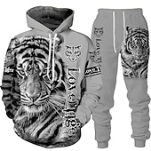abordables Conjunto de Sudadera 3D para Hombre-Hombre Graphic Tigre 2 piezas Conjuntos de sudaderas 3D Chándal Sudaderas Manga Larga Pantalones largos Con Capucha Ropa de calle Básico Casual Deporte Casual Deportes Estampado Primavera Otoño