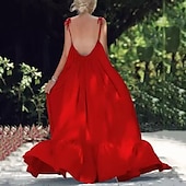 cheap Beach Dresses-Women&#039;s Maxi long Dress Casual Dress Swing Dress Fashion Sexy Dress Vacation Date Loose Fit Pure Color Sleeveless Spaghetti Strap Black White Yellow Red Summer Spring Fall