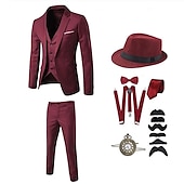 billiga Outfits-Vintage Glada 20-talet 1920-talet Kläder Kostymer och kavajer Tillbehör set Den store Gatsby Herre Ensfärgat Halloween V-hals Maskeradkläder Herr Halloween Halloween Möhippa Vuxna Kravatt Kappa Väst