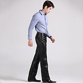 cheap Casual Pants-Men's Dress Pants Winter Pants Trousers Faux Leather Shorts Pocket Straight Leg Solid Colored Comfort Warm Wedding Office Business Faux Leather Streetwear Casual Black Micro-elastic