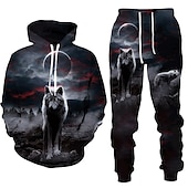 cheap Men&#039;s 3D Sweatshirt Sets-Men&#039;s Graphic Animal Wolf 2pcs 3D Sweatshirt Sets Tracksuit Hoodies Long Sleeve Long pants Hooded Streetwear Designer Basic Sports &amp; Outdoor Casual Sports Print Spring Fall Black White Blue