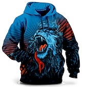 economico felpe 3d da uomo-Per uomo Lupo Stampa 3D Felpa con Cappuccio Felpa con cappuccio Felpe con cappuccio Manica Lunga Felpa con cappuccio Con Cappuccio Moda Vacanza Lavoro Abbigliamento quotidiano Grigio verde Bianco e