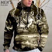 billiga huvtröjor i stora storlekar för män-Herr Plusstorlekar Pullover Hoodie Sweatshirt Stor och lång Djur Huva Ficka Långärmad Vår &amp; Höst Mode Streetwear Grundläggande Bekväm Dagliga kläder Semester Blast