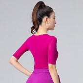 ieftine Topuri și seturi-Dans Latin Îmbrăcăminte de Sport Leotard / Onesie Ruching Culoare Pură Despicare Pentru femei Performanță Antrenament Manșon Jumate Înalt Poliester