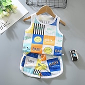 tanie Zestawy-2 elementy Brzdąc Dla chłopców Tank top i spodenki Strój Zwierzę Kreskówki Bez rękawów Bawełna Ustawić Na zewnątrz Moda Codzienny Lato Wiosna 3-7 lat Niebieski dinozaur Pióro Samochód