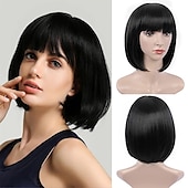 baratos Perucas Sintéticas sem Touca-peruca loira com franja - peruca loira curta de 12&#039;&#039; para mulheres perucas de cor natural com franja super macia e fácil de usar peruca reta bob peruca sintética para o dia das bruxas