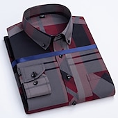 preiswerte Button-Down-Hemden für Herren-Herren Kleidhemd Durchgeknöpft Hemd Bügelfreies Hemd Kragenhemd Stretch Tartan Hochzeit Arbeit Wein Schwarzgrau Schwarz Weiß Langarm Quadrathals Ganzjahres Bekleidung