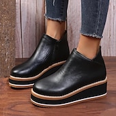 levne Platformové boty-Dámské Boty Boty na platformě Větší velikosti Venkovní Denní Kotníkové boty Booties Podzim Platforma Klínový podpatek Oblá špička Vinobraní Na běžné nošení Minimalismus Chůze PU Zip Světle hněd