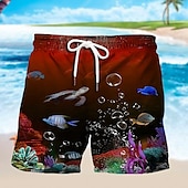 お買い得  オーシャンプリント-男性用 グラフィック 海洋 観賞魚用 スイムトランク スイムショーツ ボードショーツ ミディアムウエスト ハワイアン デザイナー ボヘミアン 祝日 ビーチ ドローストリング メッシュ裏地付き 弾性ウエスト デザイナー 衣類