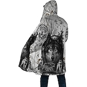 billige fleecejakke for menn-Herre Dyr Ulv Grafiske trykk Vinterfrakk Fleece-jakke Frakk Hold Varm Pustende Bekvem Mote Gatemote Sport Sport &amp; Utendørs Dagligdagstøy Ut på byen Glidelås Lomme Trykt mønster Høst vinter Hettegenser