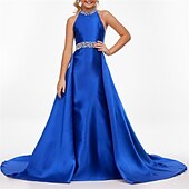 ieftine Rochii Fata cu Flori-Rochie tip sheath cu trenă sweep  brush rochie de Crăciun rochie pentru fetițe de flori rochie de concurs și performanță pentru juniori rochie drăguță de bal din satin cu mărgele spate deschis fit