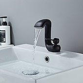 abordables Robinets de lavabo-Robinet de lavabo de salle de bain, cascade en laiton antique robinets de bain à un trou avec interrupteur chaud et froid