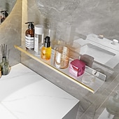 economico Mensole per il bagno-Carrello per doccia Mensola da bagno in acrilico nero/oro, lavabo per WC perforato, scaffale per WC a parete