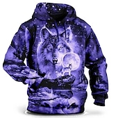 economico felpe 3d da uomo-Per uomo Lupo Stampa 3D Felpa con Cappuccio Felpa con cappuccio Felpe con cappuccio Manica Lunga Felpa con cappuccio Con Cappuccio Moda Vacanza Lavoro Abbigliamento quotidiano Grigio verde Bianco e