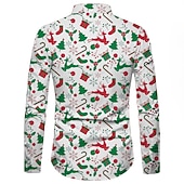 abordables Tenue de scène de Noël-chemises imprimées pour hommes avec scène de Noël, chemises avec imprimés graphiques arbre élan, revers rouge vert violet vert bleu jaune, imprimé 3D, rue, décontracté, manches longues, boutonné,