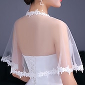 abordables Boléros de Mariage-Wraps de mariée Enveloppes d&#039;invités de mariage Le style mignon Mariée Sans Manches Manche Chauve-souris Tulle Boléros de Mariage Avec Côté dentelle Pour Mariage Eté