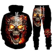 cheap Men's 3D Sweatshirt Sets-Men's Graphic Skull Skeleton 2pcs 3D Sweatshirt Sets Tracksuit Hoodies Long Sleeve Long pants Hooded Streetwear Designer Basic Sports &amp; Outdoor Casual Sports Print Spring Fall Black Blue Orange
